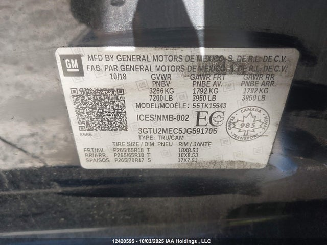 GMC l83 -spark ignited direct injection, variable valve timing, afm, e85 max, alum 2018 3GTU2MEC5JG591705 Image 9