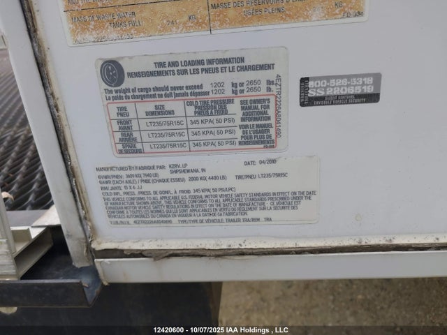Aukcja sprzedaży 2010 Kzrv Trailer Coyote Camper Trailer, vin: 4EZTR2226A8041490, numer aukcji: 12420600