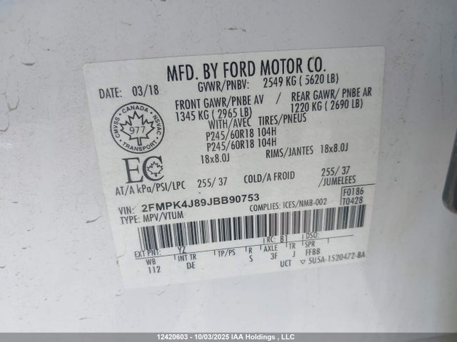 Ford 2018 2018 2FMPK4J89JBB90753 Image 18
