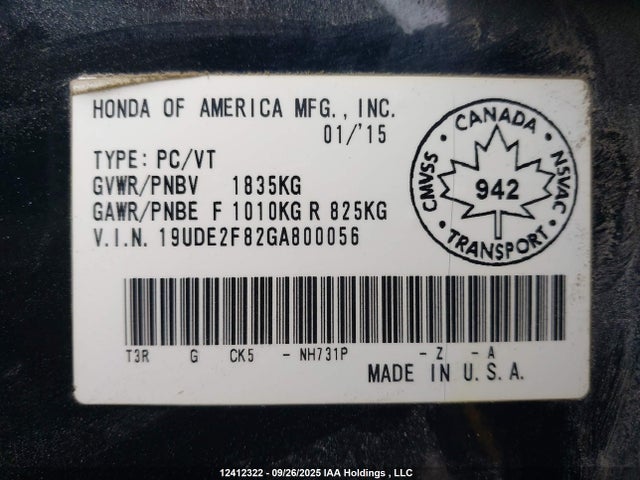 19UDE2F82GA800056 Acura k24v7
