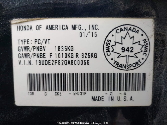 19UDE2F82GA800056 Acura k24v7