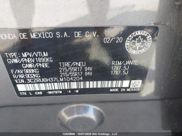 3CZRU6H37LM104204 Honda HR-V LX