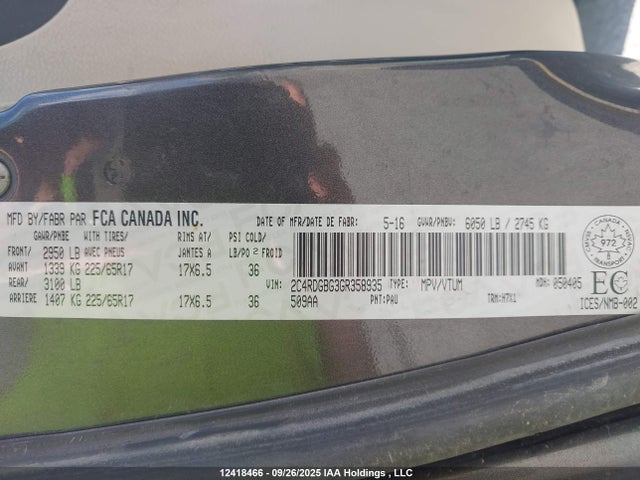Dodge 2016 2016 2C4RDGBG3GR358935 Image 18