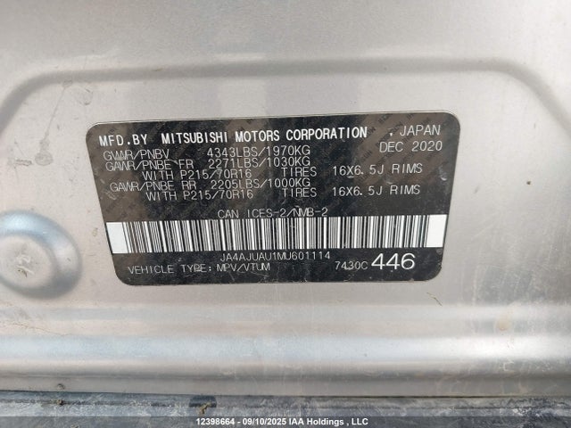 JA4AJUAU1MU601114 Mitsubishi mivec
