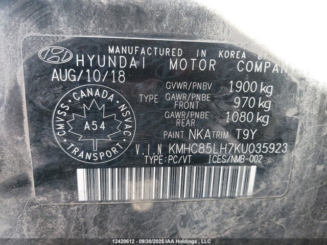 KMHC85LH7KU035923 Hyundai 2019