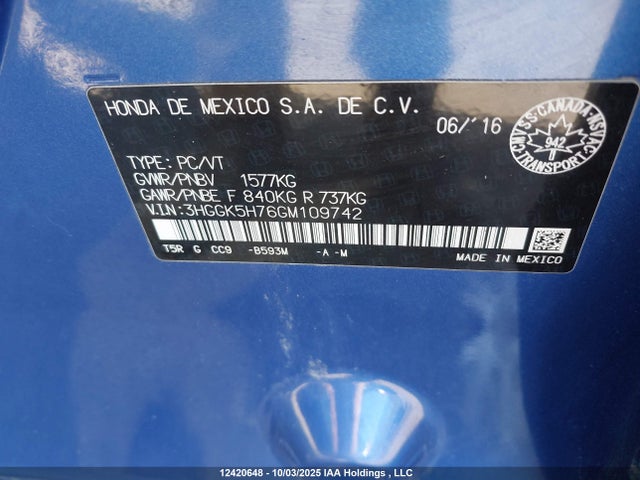 3HGGK5H76GM109742 Honda l15b1
