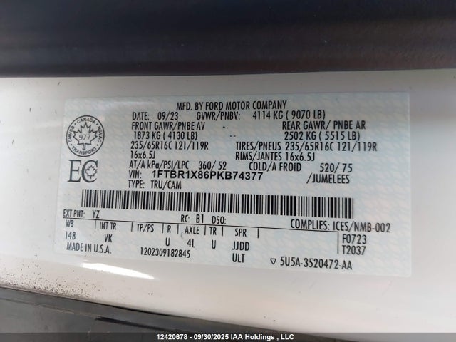 1FTBR1X86PKB74377 Ford 3.5l v6 cyclone