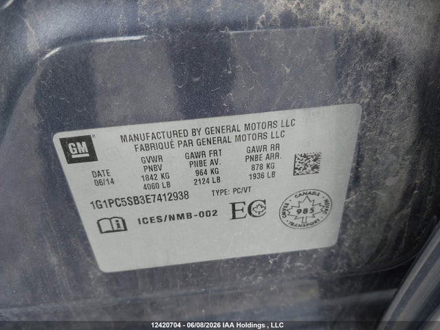 Aukcja sprzedaży 2014 Chevrolet Cruze 1lt, vin: 1G1PC5SB3E7412938, numer aukcji: 12420704