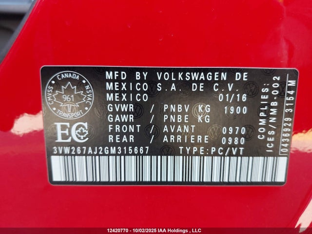 3VW267AJ2GM315667 Volkswagen 1.4t