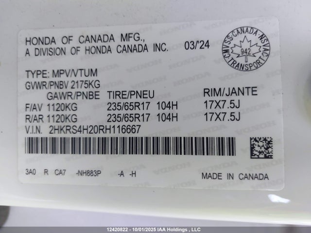 2HKRS4H20RH116667 Honda l15be