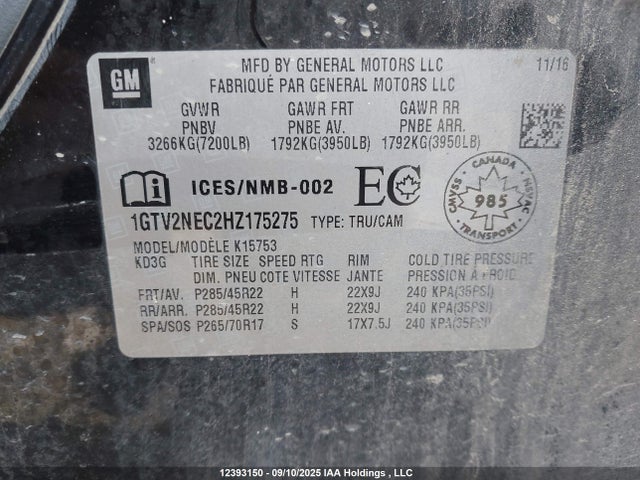 1GTV2NEC2HZ175275 GMC l83 -spark ignited direct injection, variable valve timing, afm, e85 max, alum