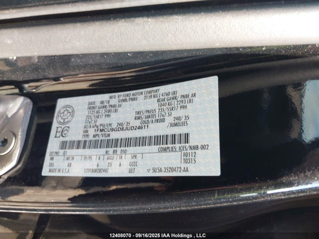 1FMCU9GD8JUD24611 Ford 1.5l gtdi sigma w/premium fuel