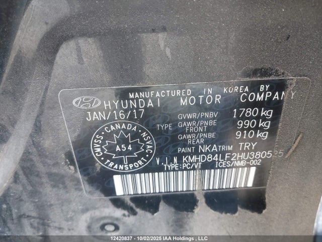 KMHD84LF2HU380525 Hyundai 2017