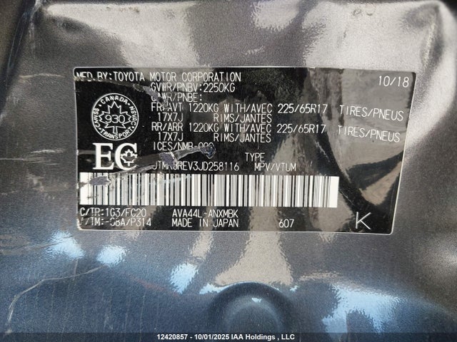 Toyota 2ar-fxe, 2jm+2fm 2018 JTMRJREV3JD258116 Image 9