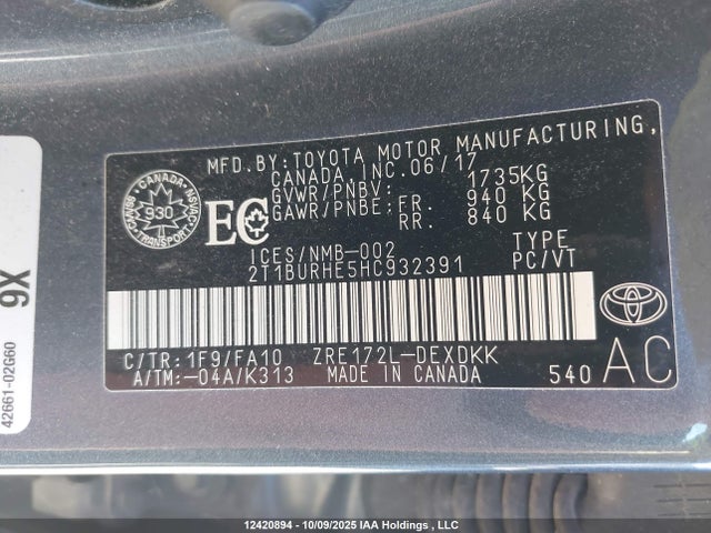 2T1BURHE5HC932391 Toyota 2zr-fe