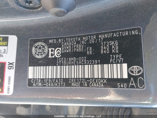 2T1BURHE5HC932391 Toyota 2zr-fe