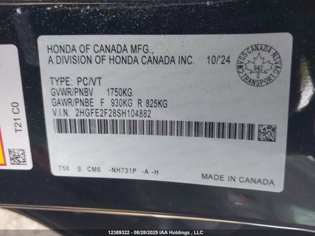 Honda k20c9 2025 2HGFE2F28SH104882 Image 9