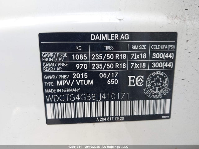WDCTG4GB8JJ410171 Mercedes-Benz 270