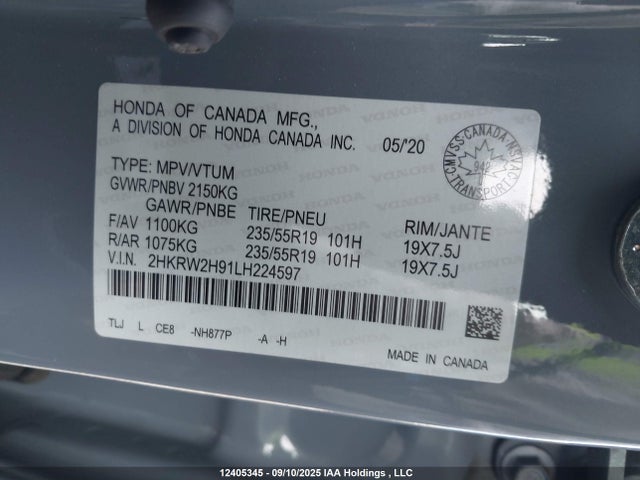 2HKRW2H91LH224597 Honda l15be