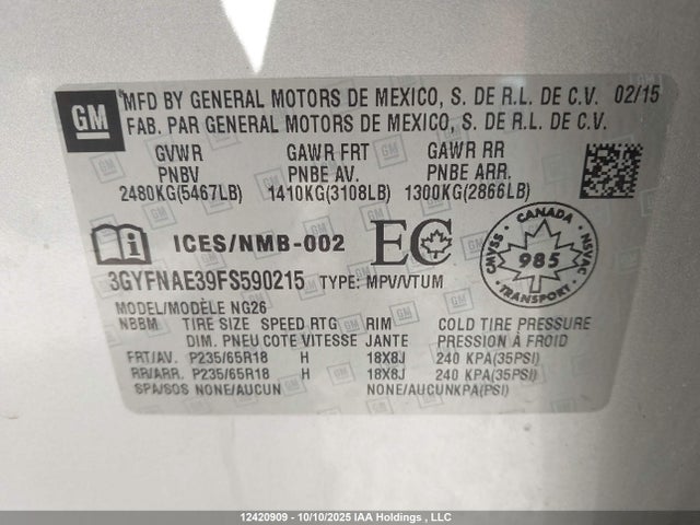 Cadillac lfx - sidi, vvt, e85 max, alum 2015 3GYFNAE39FS590215 Image 9