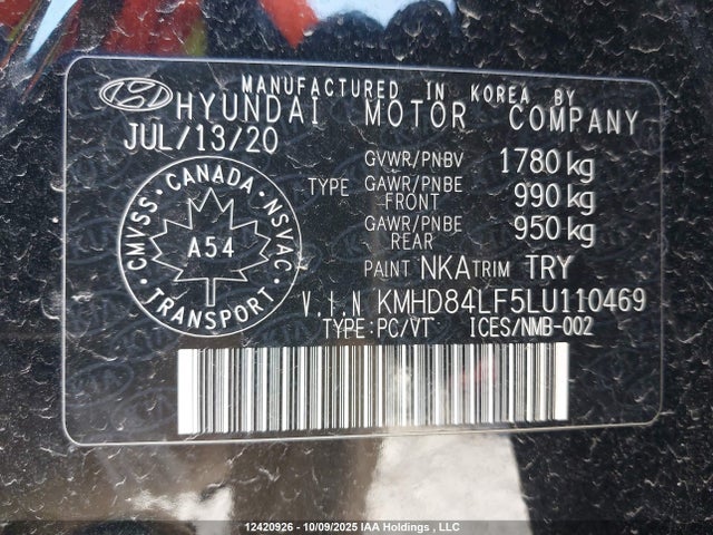 Hyundai mpi nu 2020 KMHD84LF5LU110469 Image 9