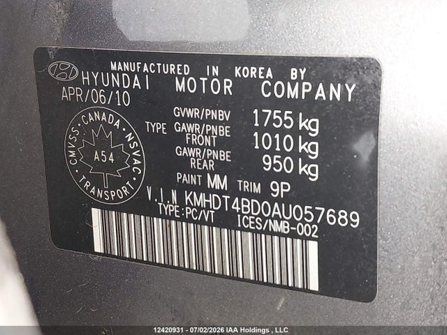 Aukcja sprzedaży 2010 Hyundai Elantra Gls, vin: KMHDT4BD0AU057689, numer aukcji: 12420931