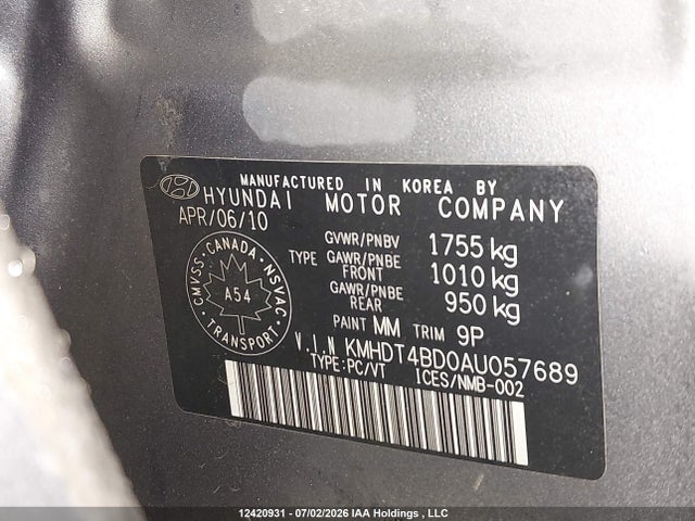 Aukcja sprzedaży 2010 Hyundai Elantra Gls, vin: KMHDT4BD0AU057689, numer aukcji: 12420931