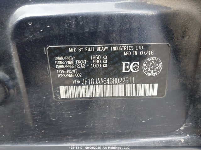 JF1GJAA64GH022511 Subaru 2.0l na