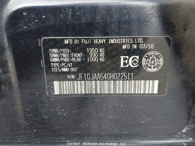 JF1GJAA64GH022511 Subaru 2.0l na