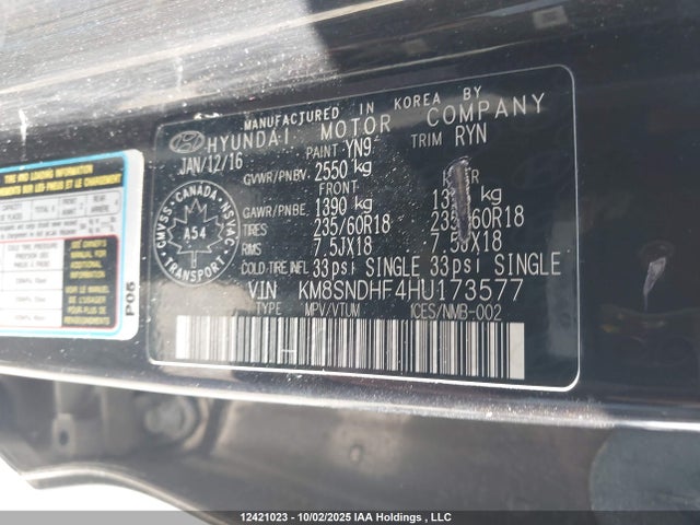 KM8SNDHF4HU173577 Hyundai gdi lambda ii