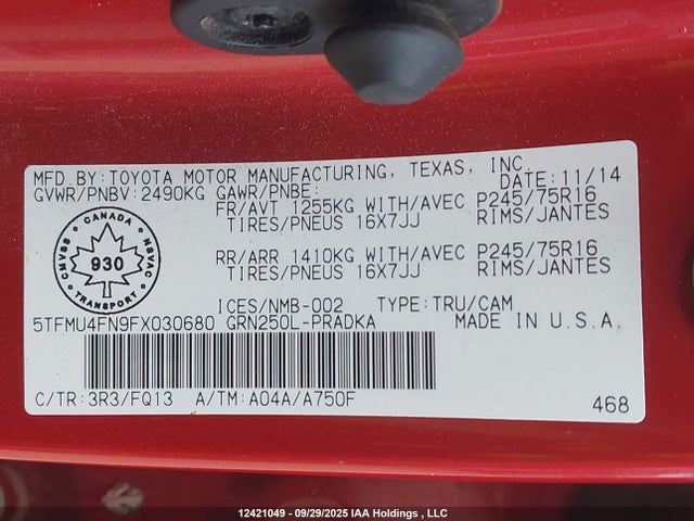 5TFMU4FN9FX030680 Toyota 1gr-fe
