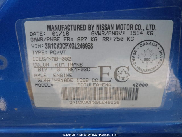 Продаж на аукціоні авто 2016 Nissan Micra, vin: 3N1CK3CPXGL246958, номер лоту: 12421120