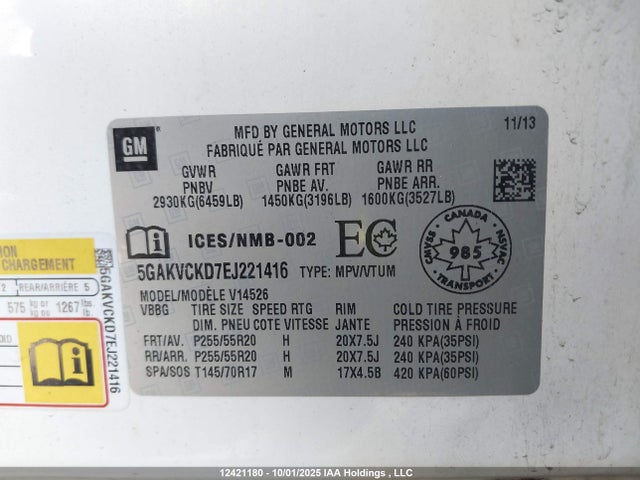 5GAKVCKD7EJ221416 Buick llt