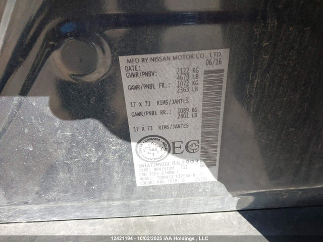 5N1AT2MV2GC862993 Nissan 2016