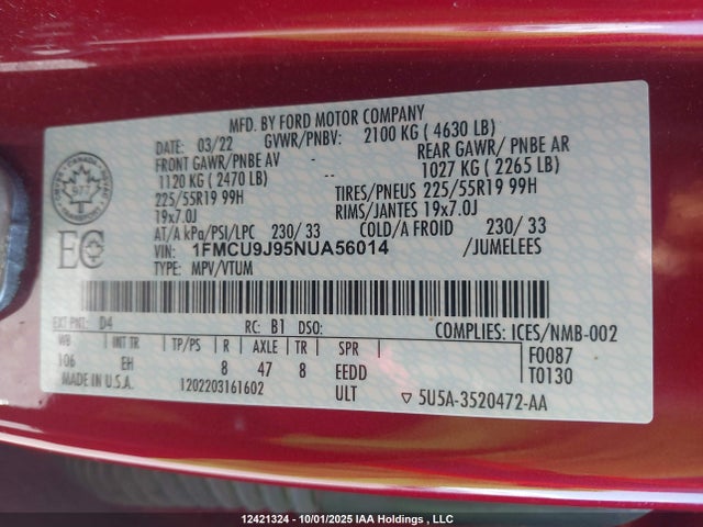 1FMCU9J95NUA56014 Ford gtdi 240ps