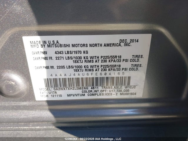 Mitsubishi dohc mivec 2015 4A4AJ4AU6FE604165 Image 9
