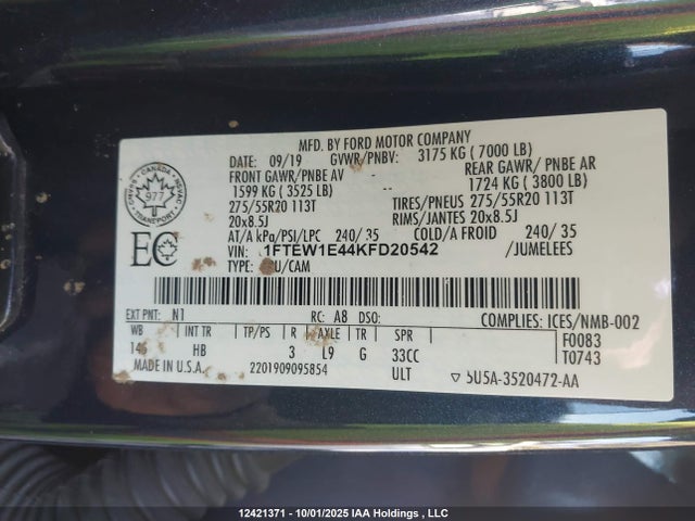 Ford gtdi 2019 1FTEW1E44KFD20542 Image 9