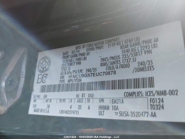 Ford Escape 2014 1FMCU9GX7EUC70878 Image 9