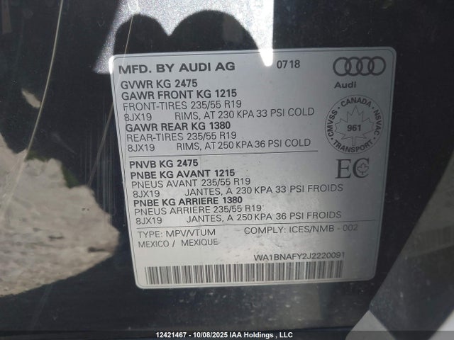 WA1BNAFY2J2220091 Audi Q5