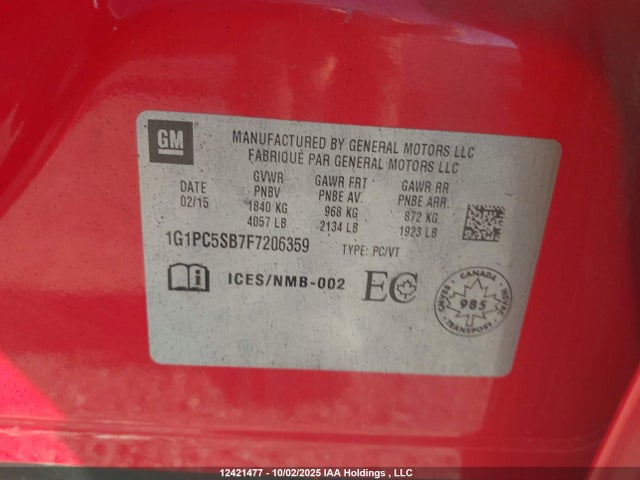 Chevrolet LUV 2015 1G1PC5SB7F7206359 Image 9