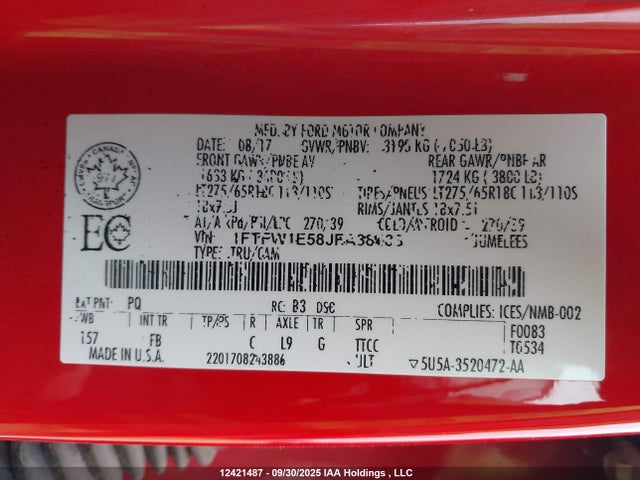 Aukcja sprzedaży 2018 Ford F-150 Xlt, vin: 1FTFW1E58JFA38433, numer aukcji: 12421487