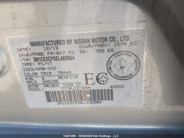 3N1CE2CP5EL402984 Nissan 2014