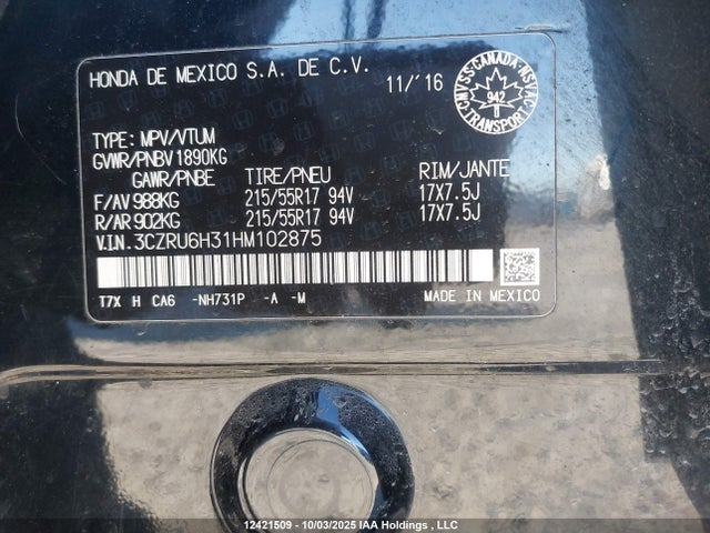 3CZRU6H31HM102875 Honda r18z9
