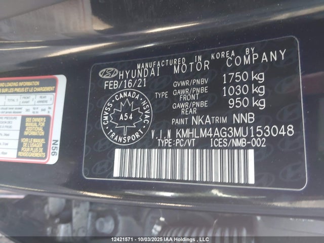 KMHLM4AG3MU153048 Hyundai ELANTRA SEL