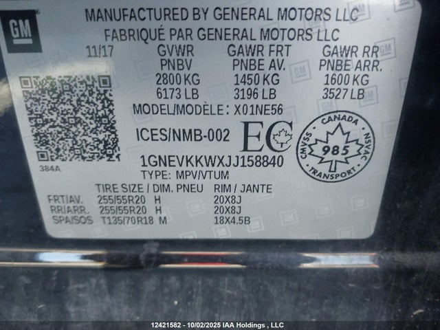 1GNEVKKWXJJ158840 Chevrolet lfy - spark ignited direct injection, atss, gen 1
