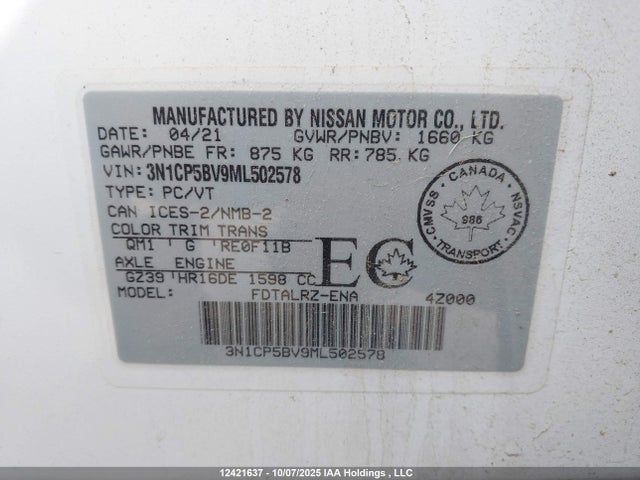 3N1CP5BV9ML502578 Nissan Kicks