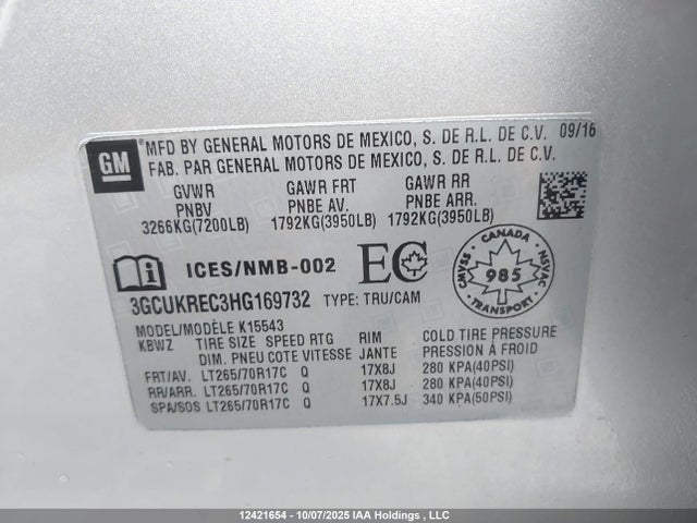 3GCUKREC3HG169732 Chevrolet l83 - sidi: spark ignited direct injection, vvt: variable valve timing, afm, e85 max, alum