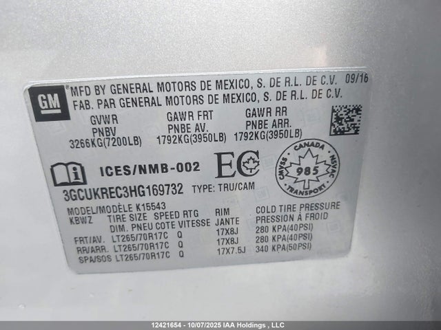 3GCUKREC3HG169732 Chevrolet l83 - sidi: spark ignited direct injection, vvt: variable valve timing, afm, e85 max, alum