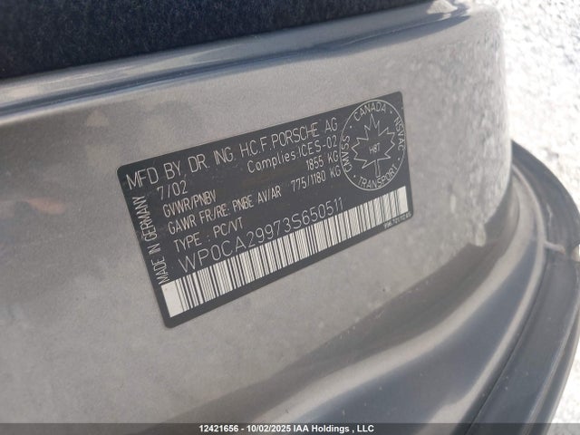 Продаж на аукціоні авто 2003 Porsche 911 Carrera/carrera 4, vin: WP0CA29973S650511, номер лоту: 12421656