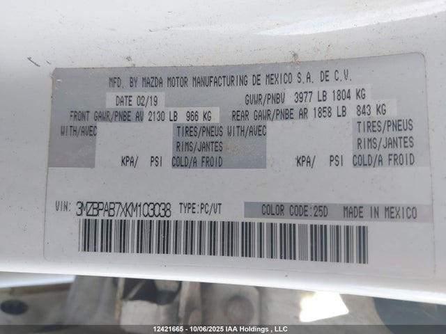 Mazda pe 2019 3MZBPAB7XKM103038 Image 9